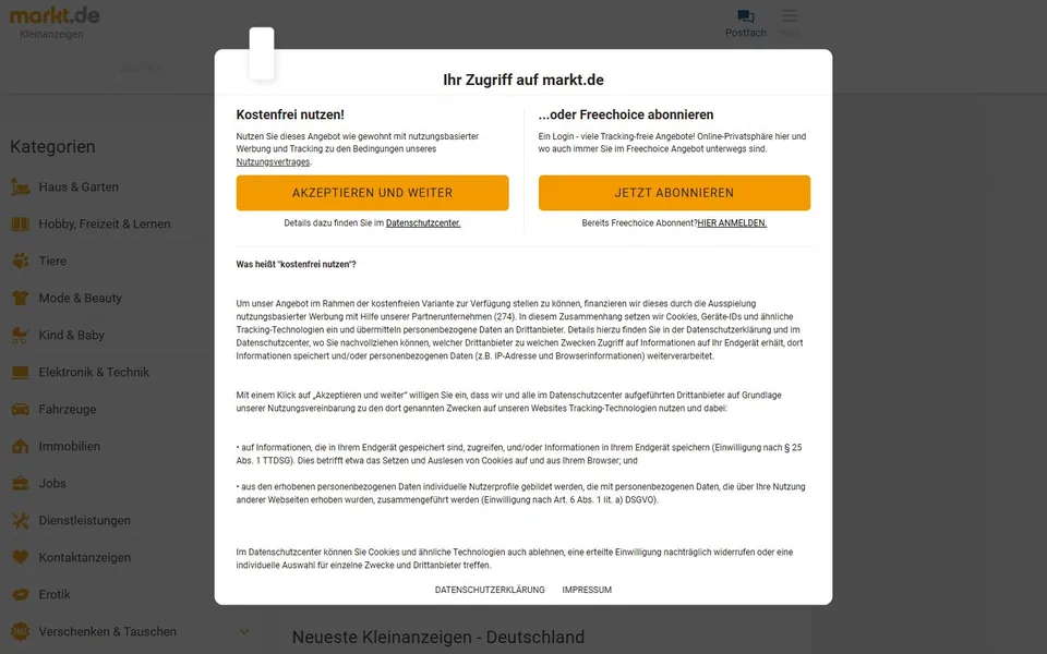 markt.de – Ansicht der Anbieter-Website