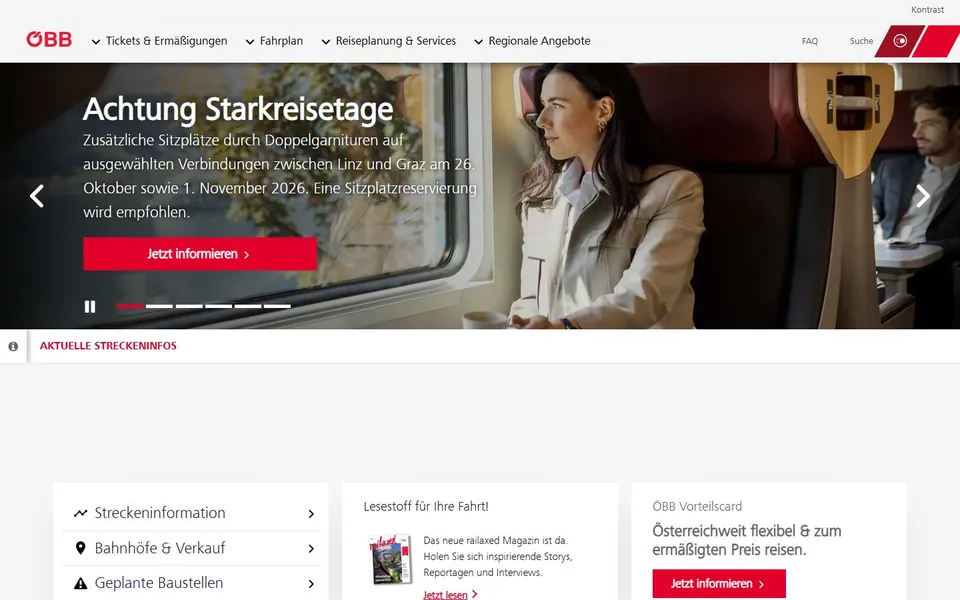 ÖBB – Ansicht der Anbieter-Website