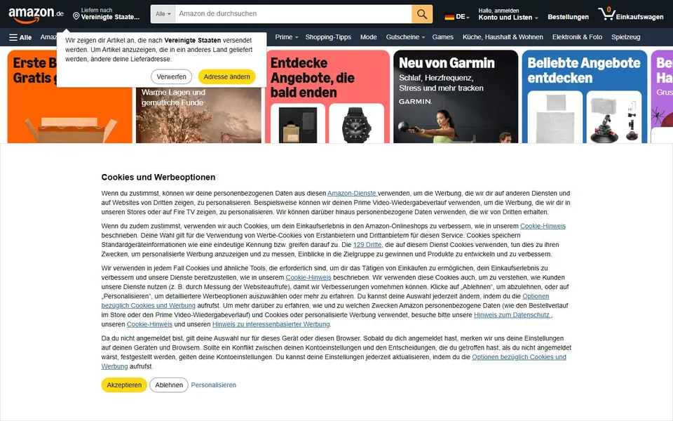 Amazon Deutschland – Ansicht der Anbieter-Website