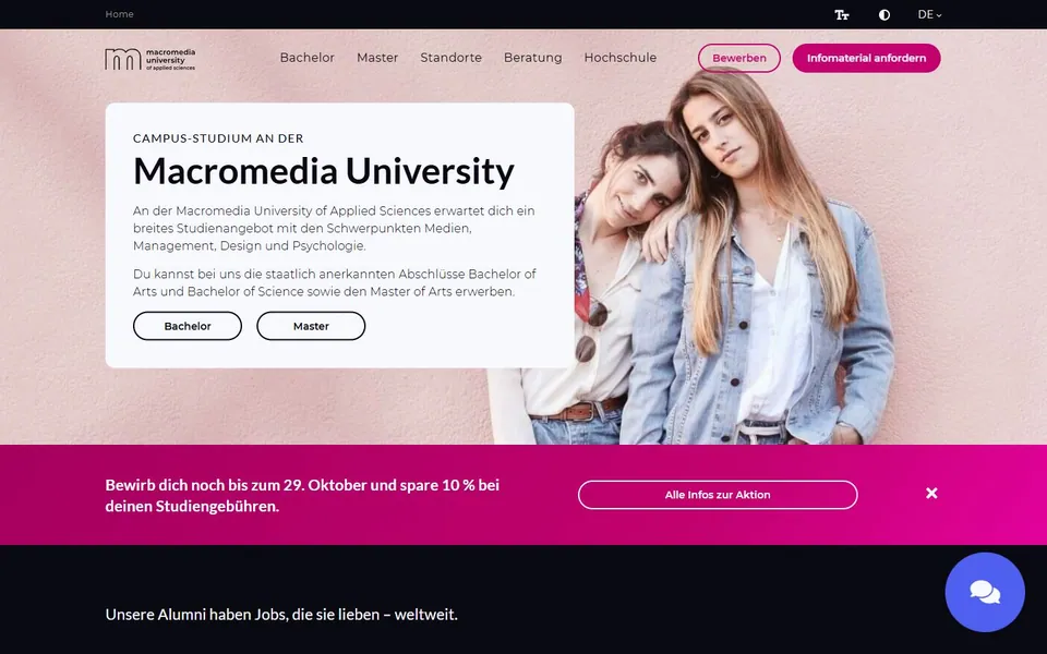 Hochschule Macromedia – Ansicht der Anbieter-Website
