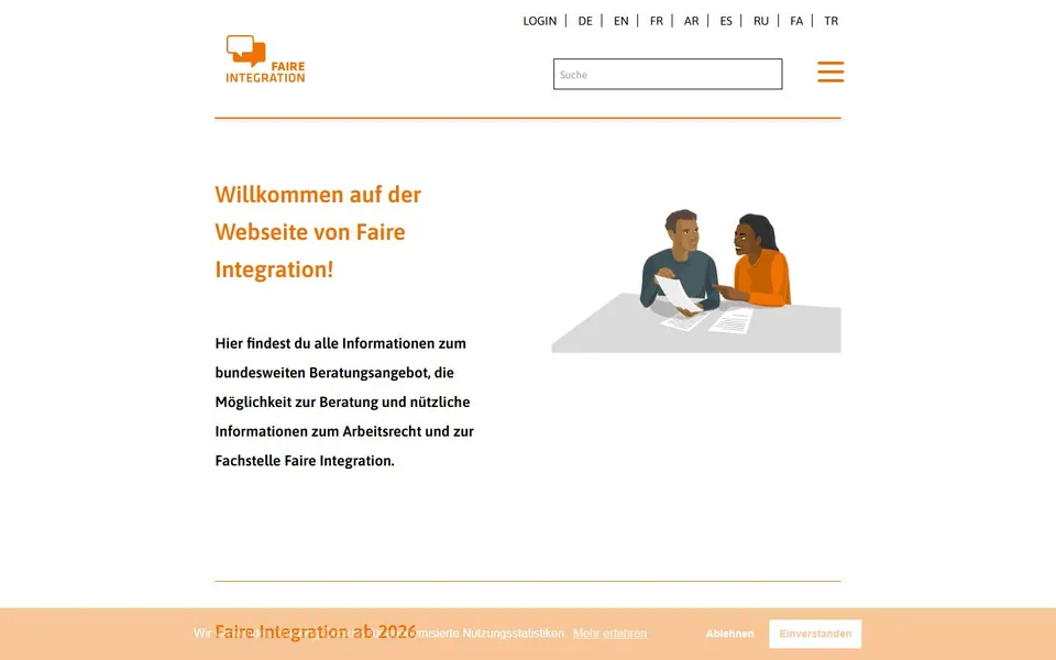Faire Integration – Ansicht der Anbieter-Website