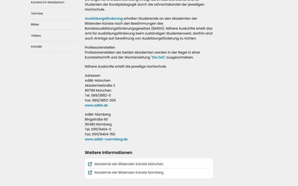 Akademie der Bildenden Künste München – Offizieller Eintrag zur Hochschule