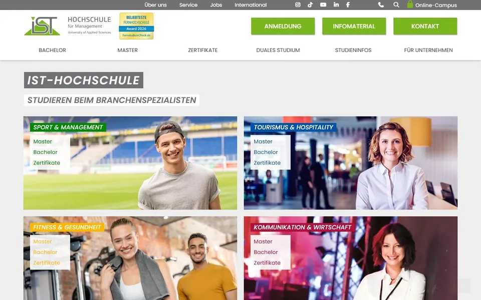 IST-Hochschule für Management – Ansicht der Anbieter-Website