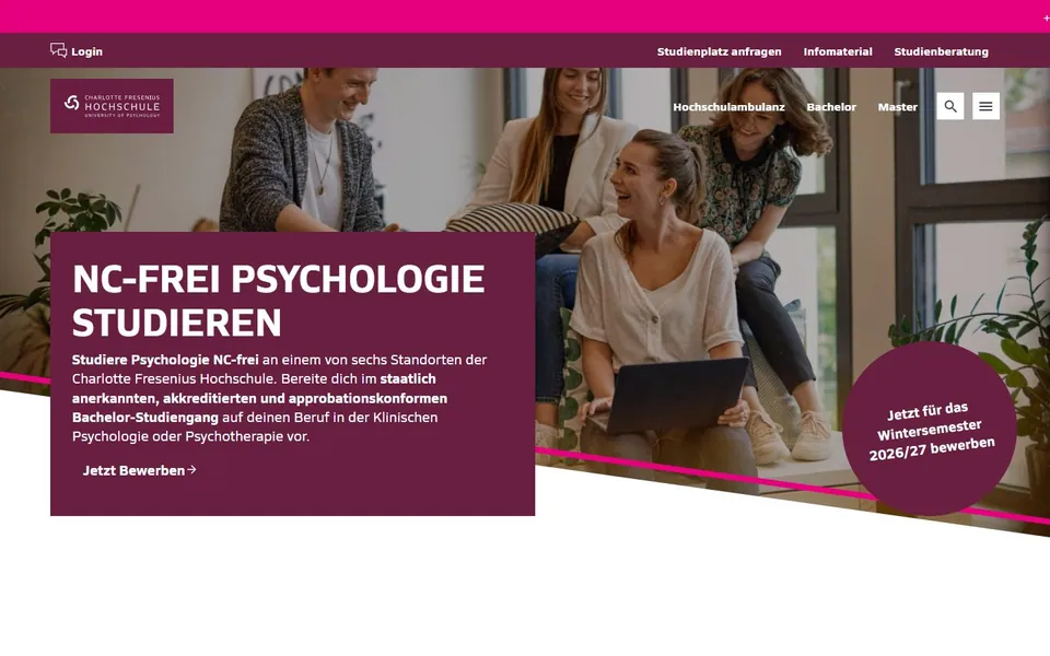 Charlotte Fresenius Hochschule – Ansicht der Anbieter-Website