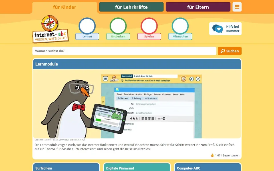 Internet-ABC – Ansicht der Anbieter-Website