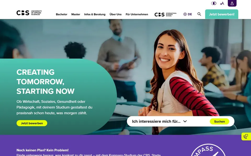 CBS University of Applied Sciences – Ansicht der Anbieter-Website