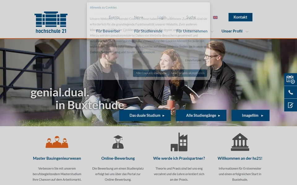 Hochschule 21, Buxtehude – Ansicht der Anbieter-Website