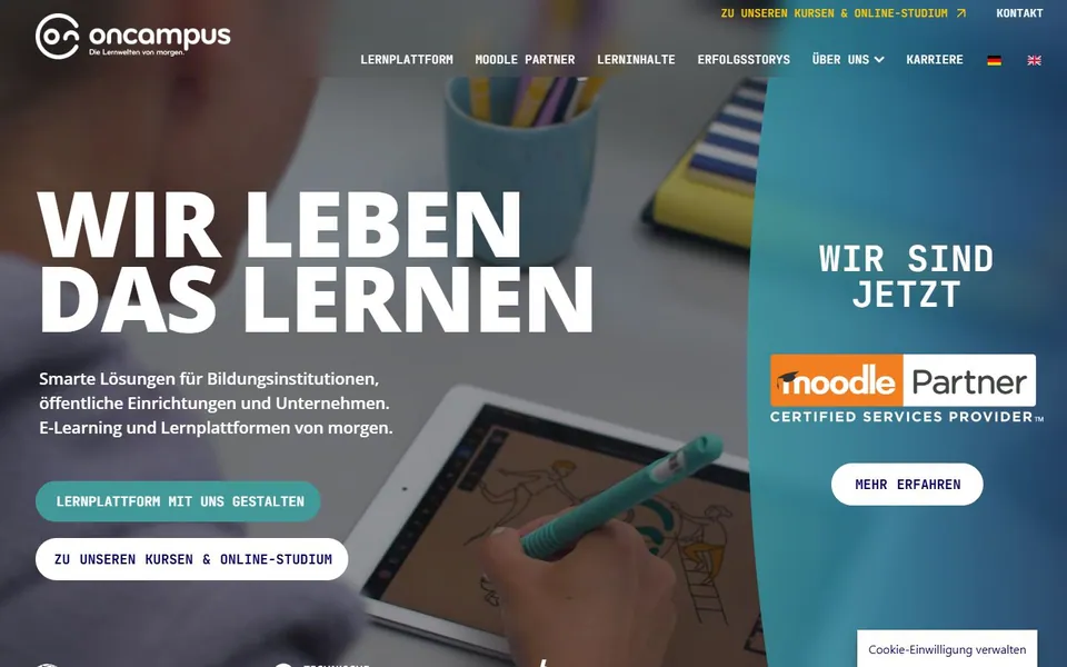 oncampus – Ansicht der Anbieter-Website