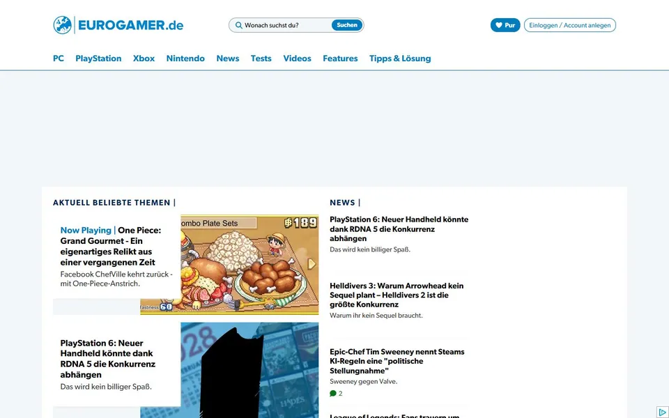 Eurogamer – Ansicht der Anbieter-Website