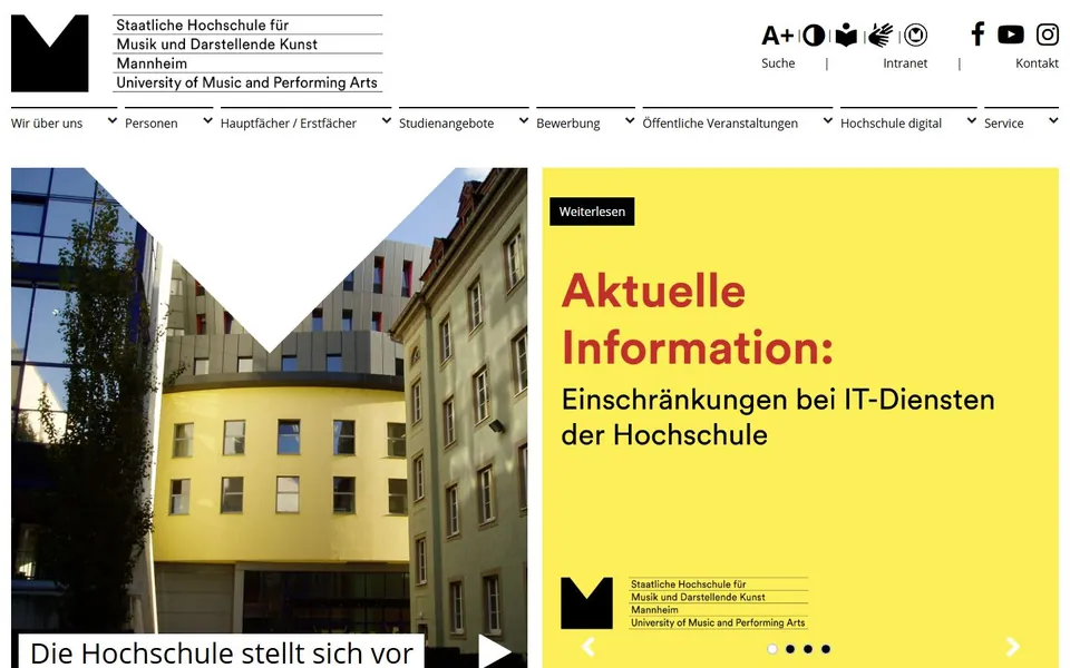 Hochschule für Musik und Darstellende Kunst Mannheim – Ansicht der Anbieter-Website