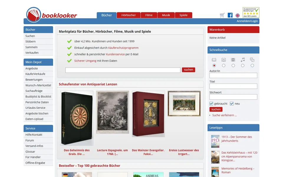 Booklooker – Ansicht der Anbieter-Website