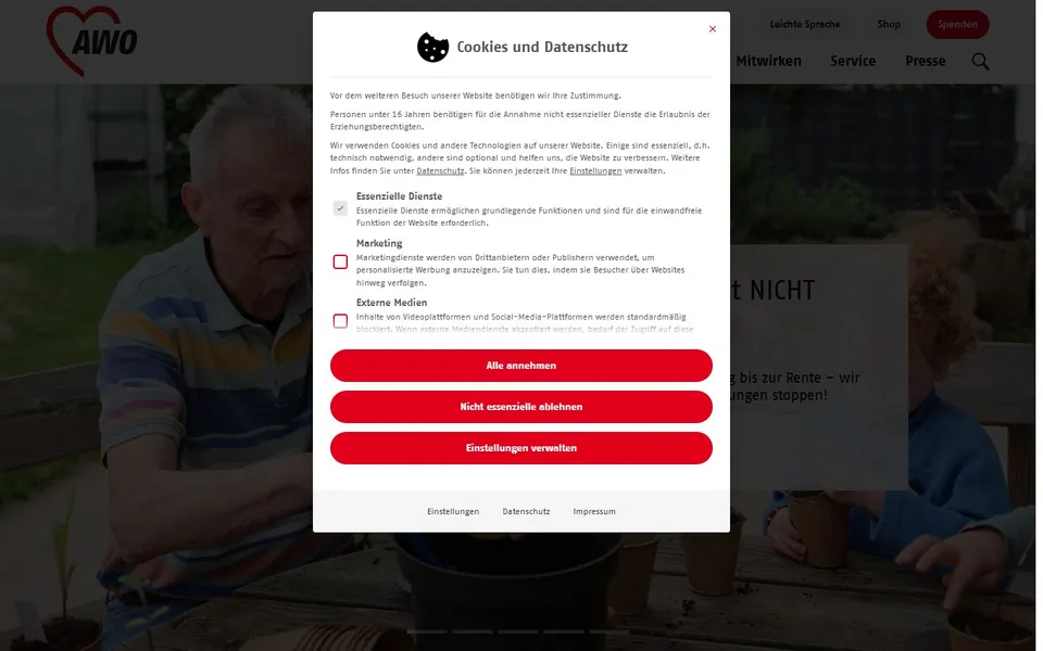 AWO – Ansicht der Anbieter-Website