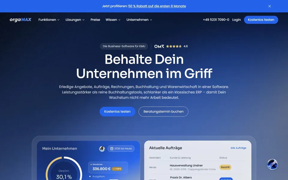 orgaMAX – Ansicht der Anbieter-Website