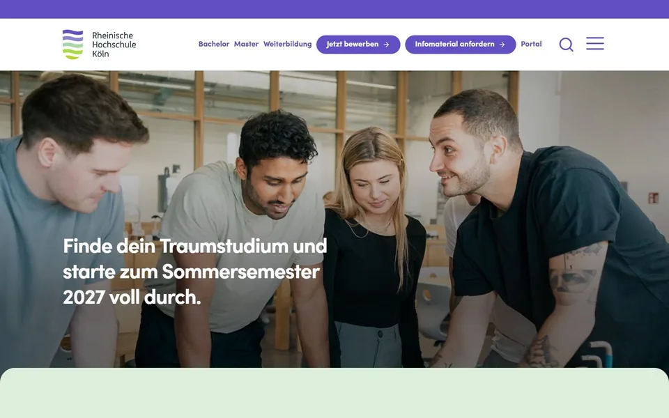 Rheinische Hochschule Köln – Ansicht der Anbieter-Website