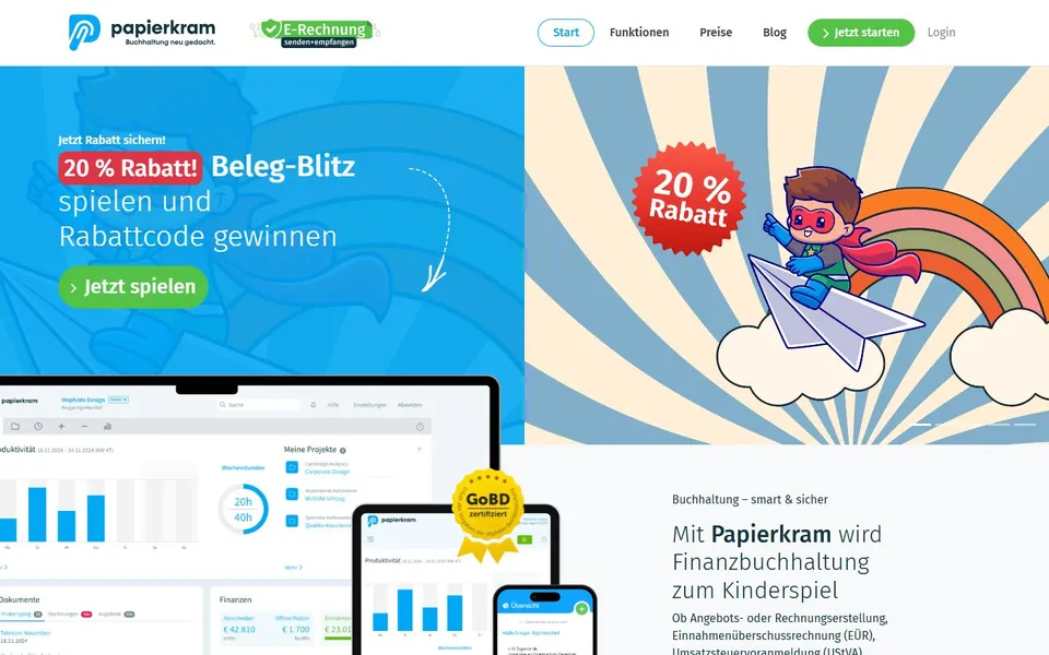 Papierkram – Ansicht der Anbieter-Website