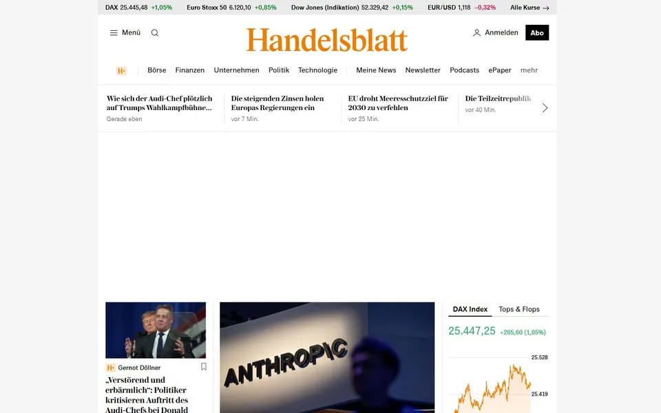 Handelsblatt – Ansicht der Anbieter-Website