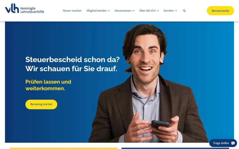 Lohnsteuerhilfeverein VLH – Ansicht der Anbieter-Website