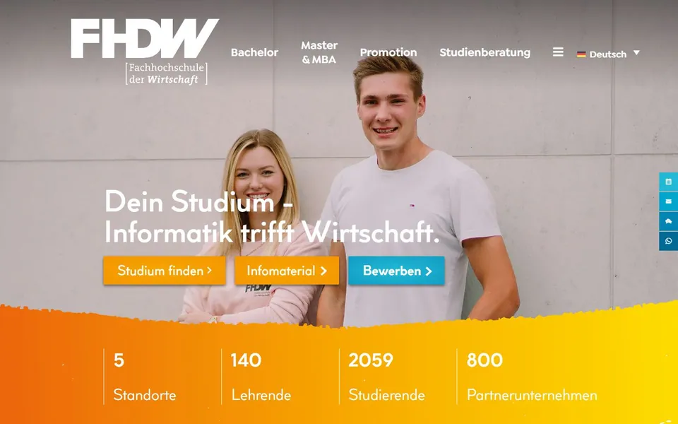 Fachhochschule der Wirtschaft – Ansicht der Anbieter-Website