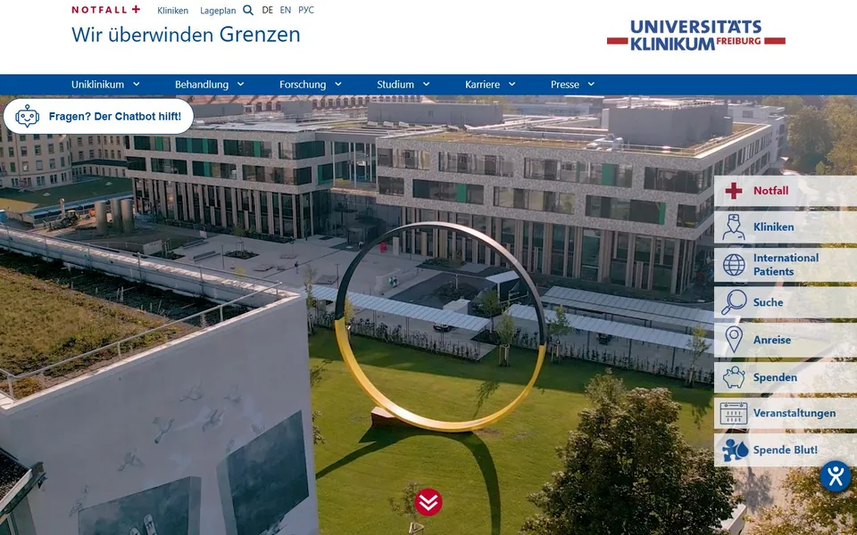 Universitätsklinikum Freiburg – Ansicht der Anbieter-Website