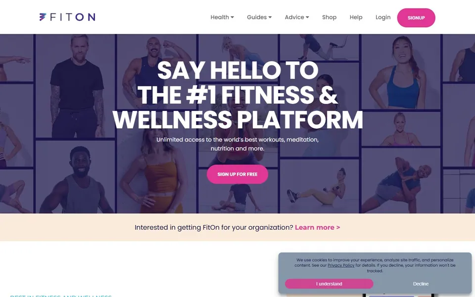FitOn – Ansicht der Anbieter-Website