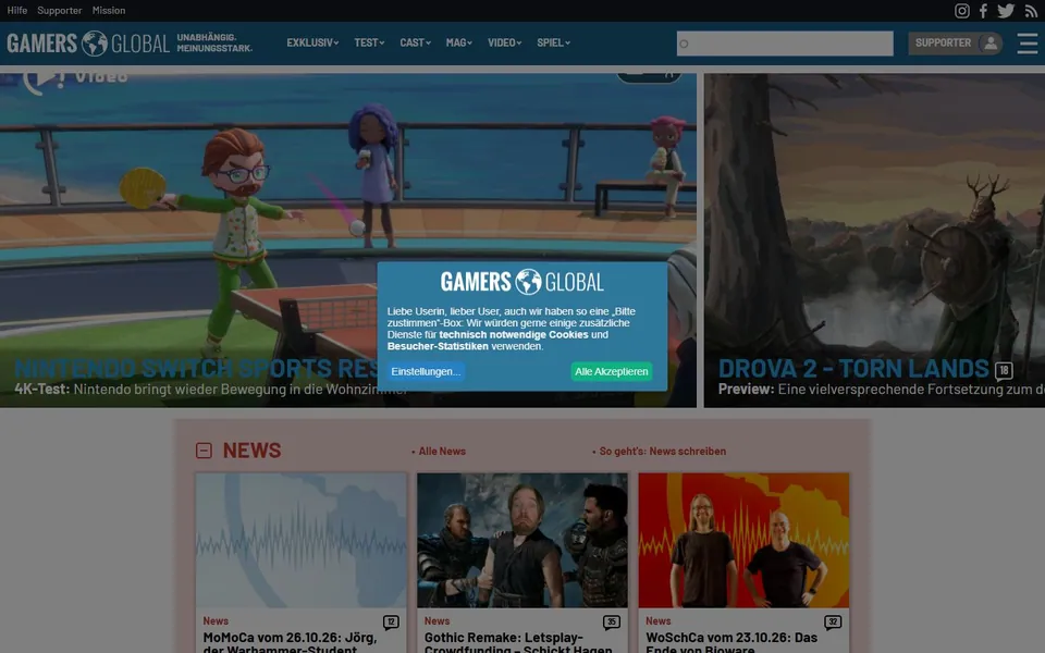 GamersGlobal – Ansicht der Anbieter-Website