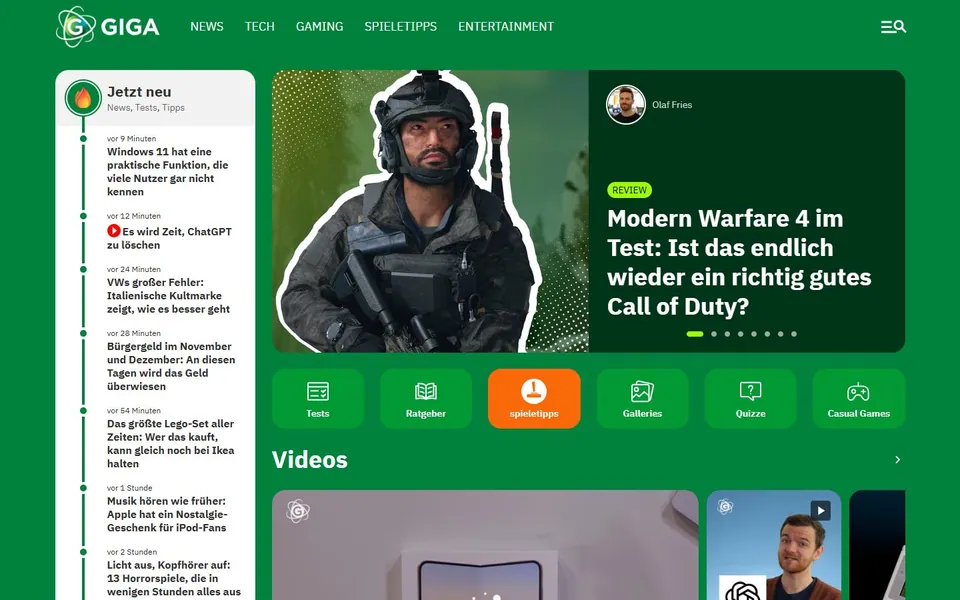 GIGA – Ansicht der Anbieter-Website