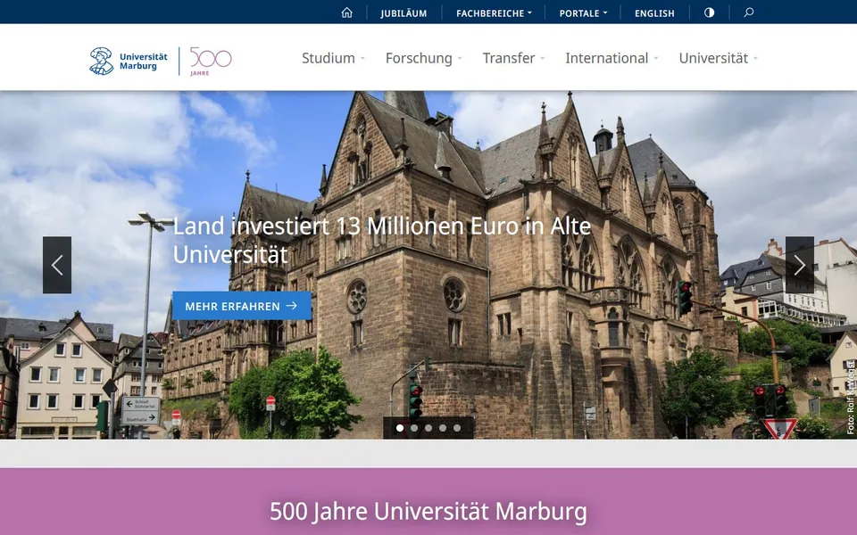 Philipps-Universität Marburg – Ansicht der Anbieter-Website