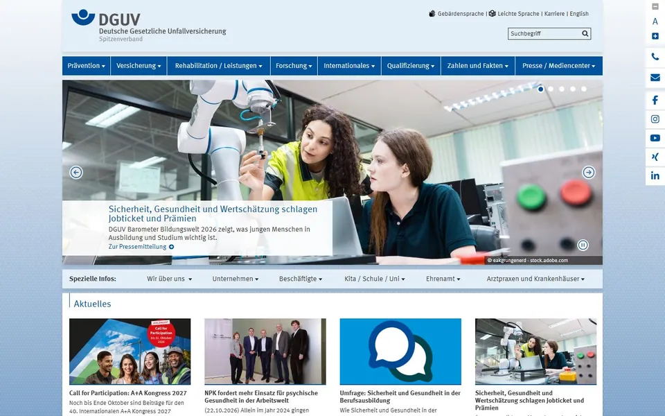 DGUV – Ansicht der Anbieter-Website