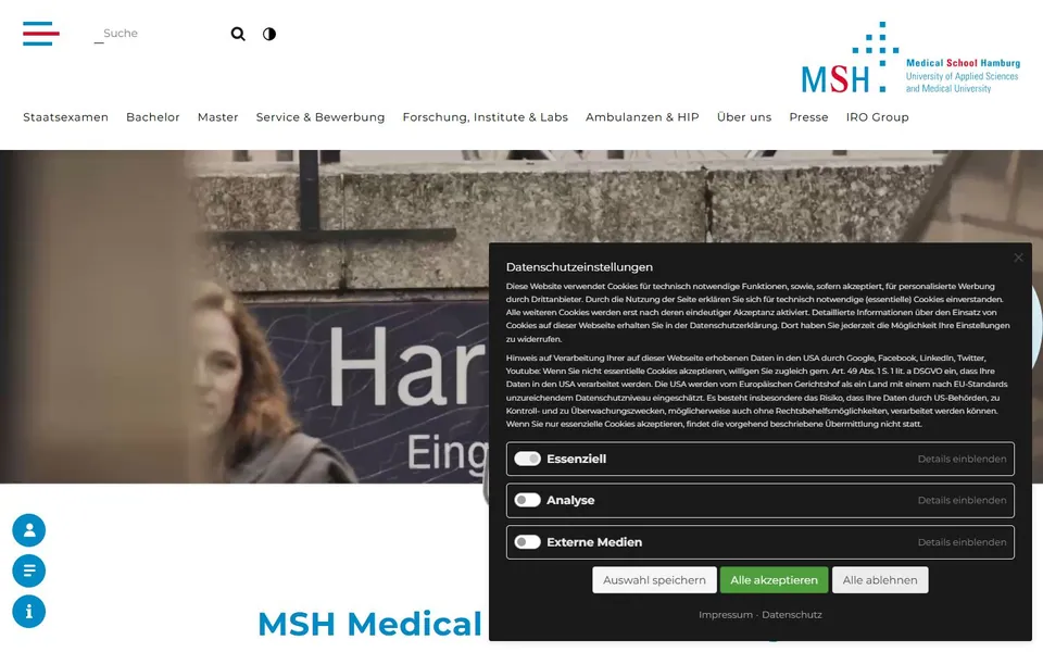 Medical School Hamburg (MSH) – Ansicht der Anbieter-Website