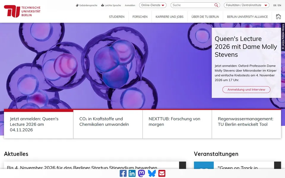 Technische Universität Berlin – Ansicht der Anbieter-Website