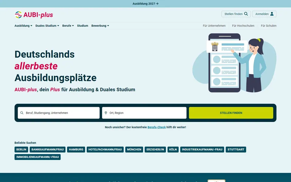 AUBI-plus – Ansicht der Anbieter-Website