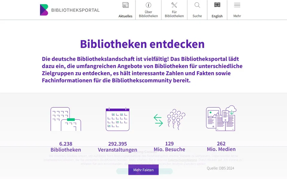 Bibliotheksportal – Ansicht der Anbieter-Website