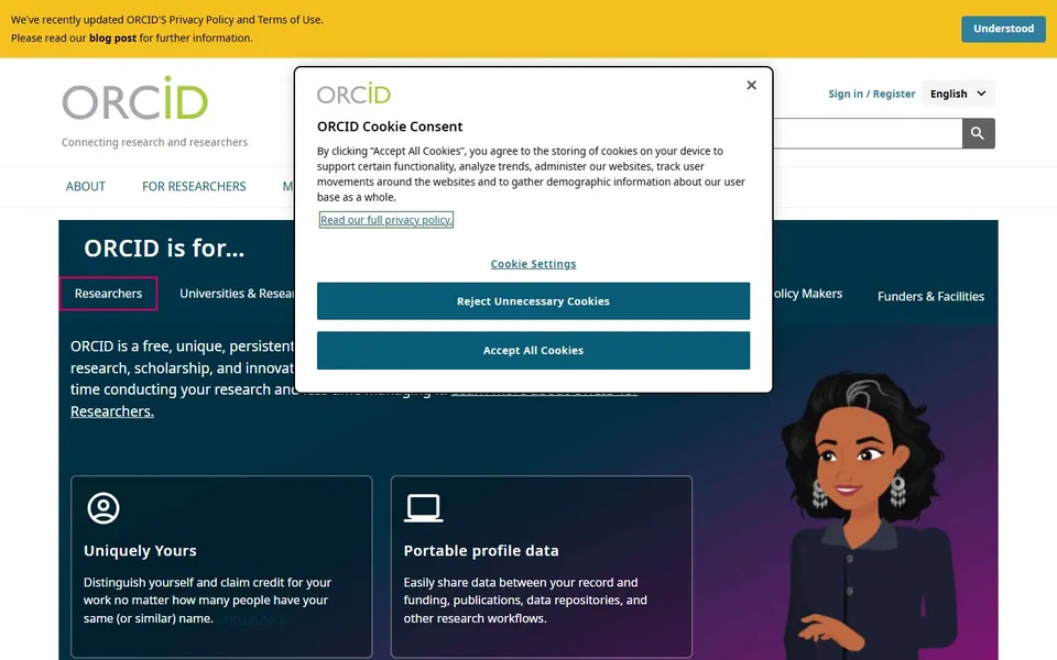 ORCID – Ansicht der Anbieter-Website