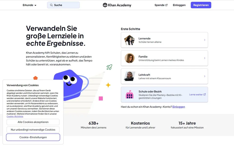 Khan Academy – Ansicht der Anbieter-Website