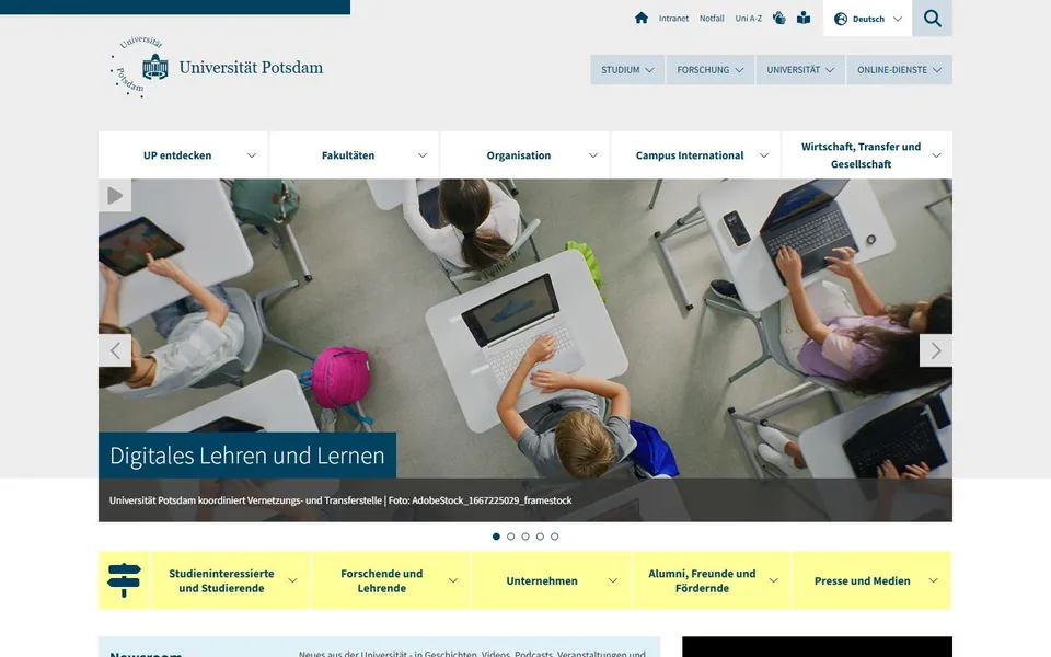 Universität Potsdam – Ansicht der Anbieter-Website