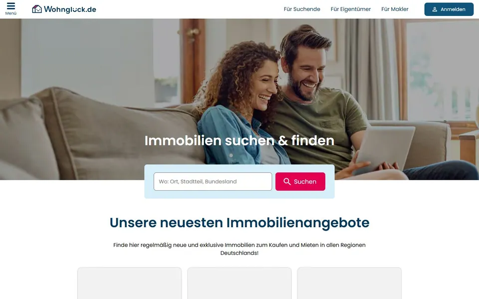 Wohnglück – Ansicht der Anbieter-Website
