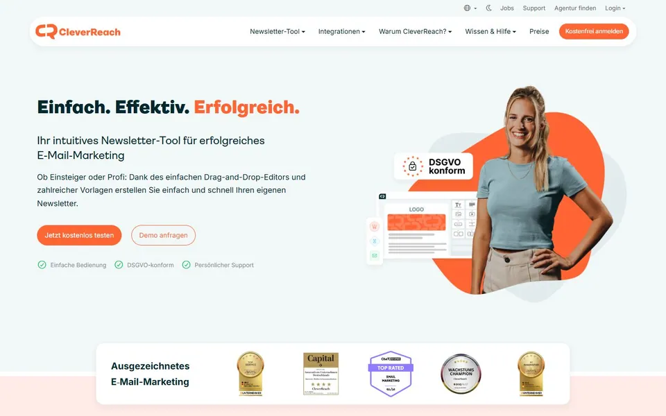 CleverReach – Ansicht der Anbieter-Website