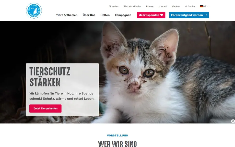 Deutscher Tierschutzbund – Ansicht der Anbieter-Website