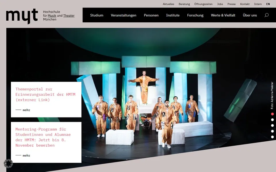 Hochschule für Musik und Theater München – Ansicht der Anbieter-Website