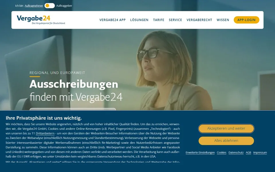 Vergabe24 – Ansicht der Anbieter-Website