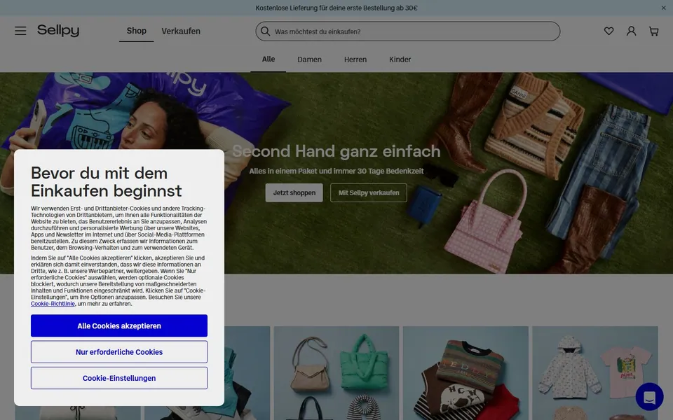 Sellpy – Ansicht der Anbieter-Website