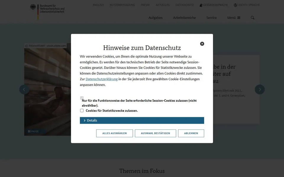 Bundesamt für Verbraucherschutz und Lebensmittelsicherheit – Ansicht der Anbieter-Website