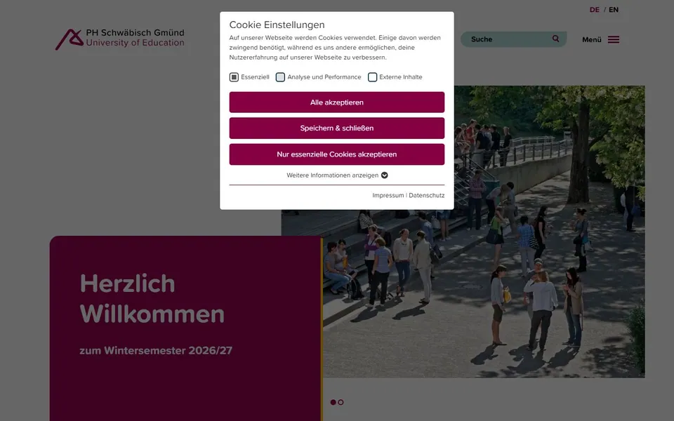Pädagogische Hochschule Schwäbisch Gmünd – Ansicht der Anbieter-Website