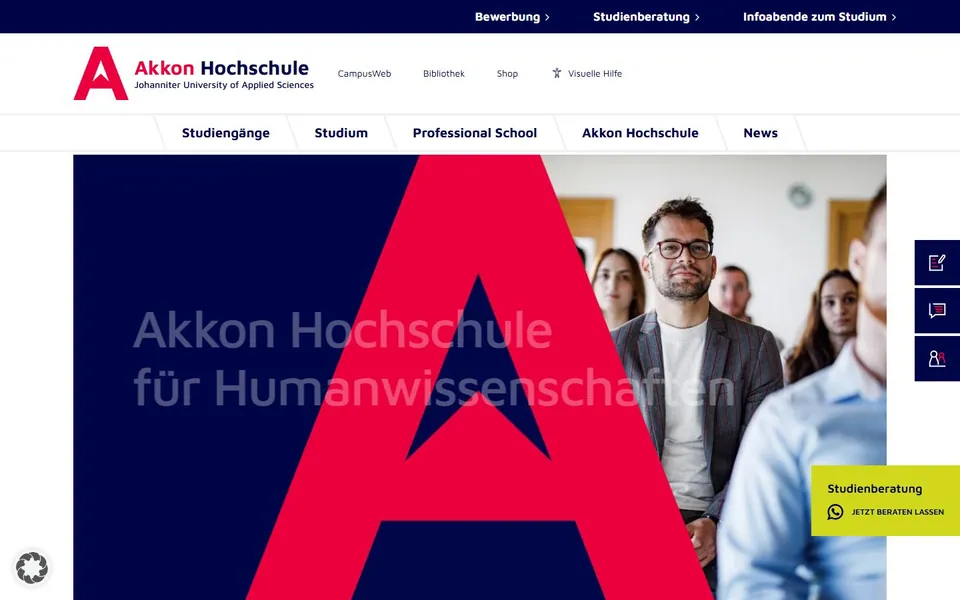 Akkon Hochschule – Ansicht der Anbieter-Website
