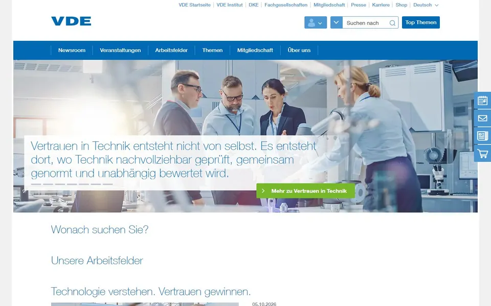 VDE – Ansicht der Anbieter-Website