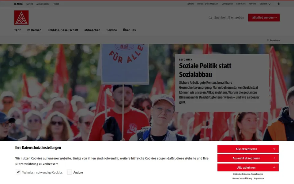 IG Metall – Ansicht der Anbieter-Website