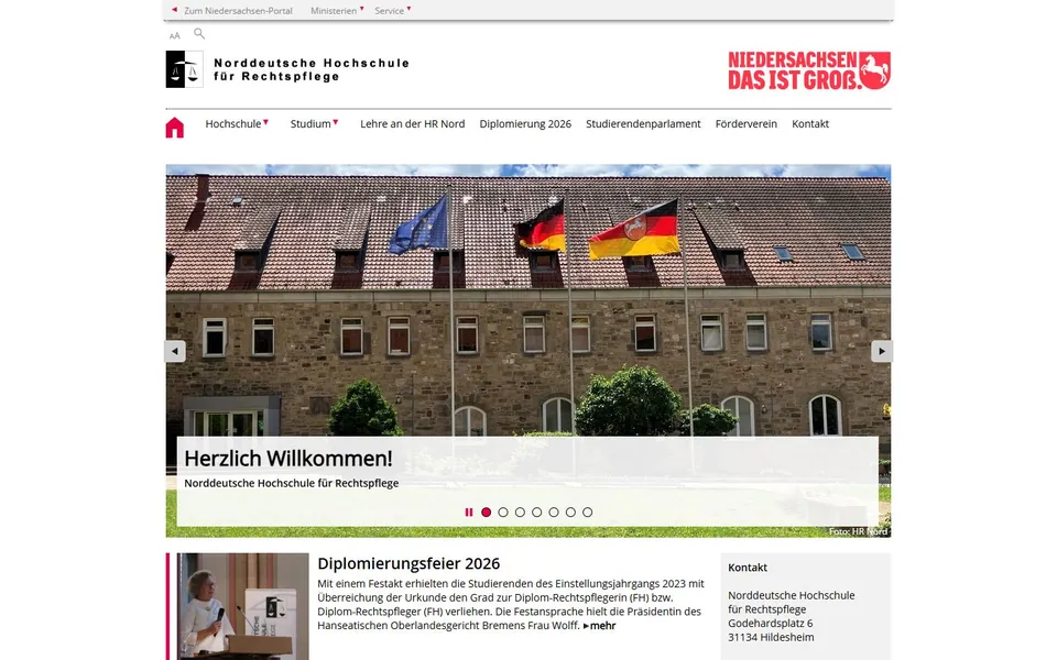 Norddeutsche Hochschule für Rechtspflege – Ansicht der Anbieter-Website