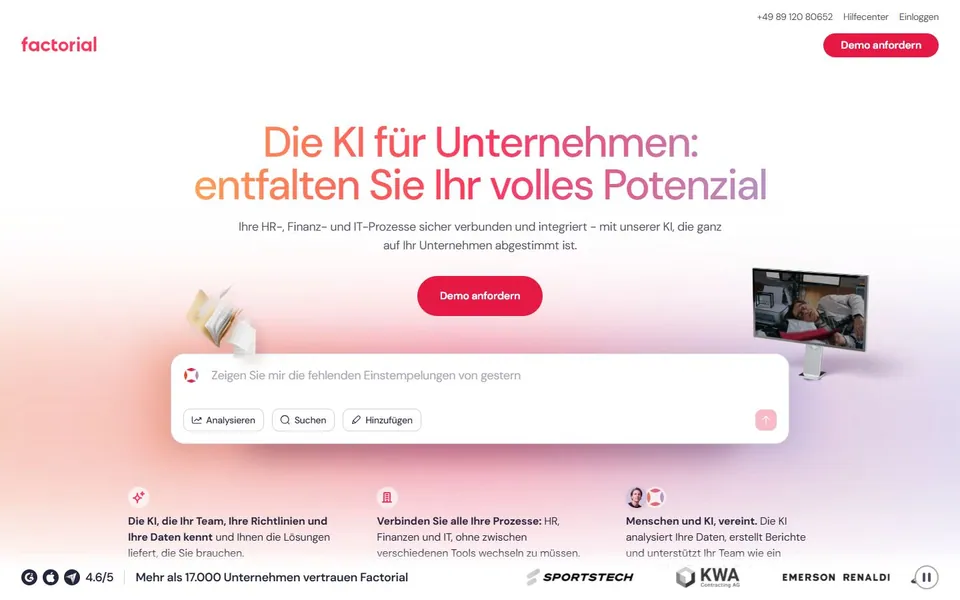 Factorial – Ansicht der Anbieter-Website
