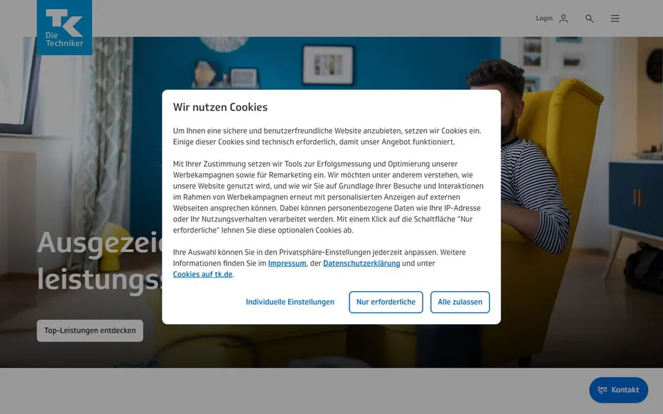 Techniker Krankenkasse – Ansicht der Anbieter-Website