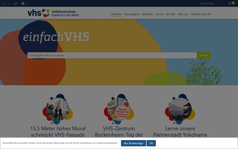 VHS Frankfurt – Ansicht der Anbieter-Website